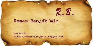 Remes Benjámin névjegykártya
